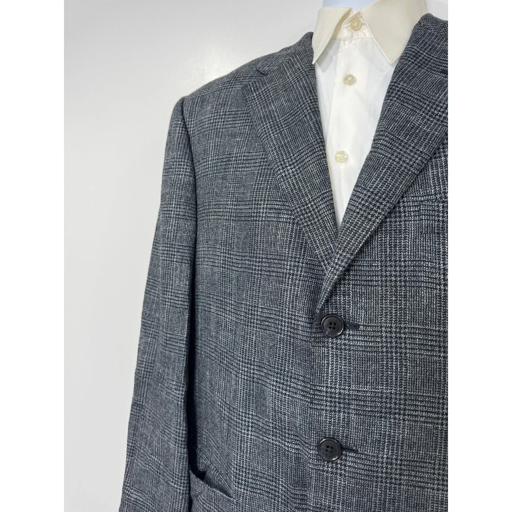 Corneliani Mens Grey Glen Plaid Three Button Sport Coat Blazer 40R